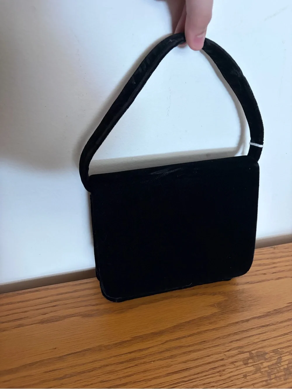 Vintage 90s Y2K Black Velvet Beaded Floral Evening Mini Hand or Shoulder Bag